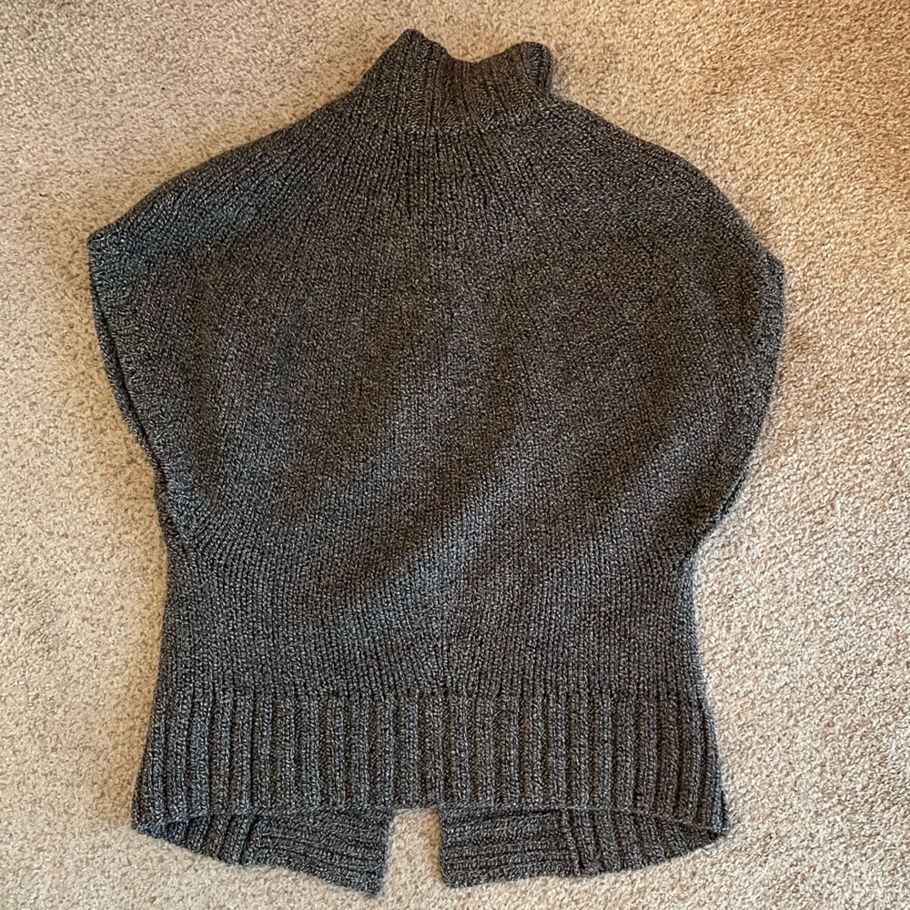 Theory wool sweater cardigan cape bolero black white herringbone small - Picture 8 of 9